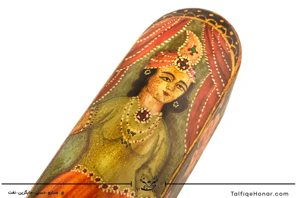 قلمدان پاپیه ماشه صورت و گل و مرغ قاجار سایز 25