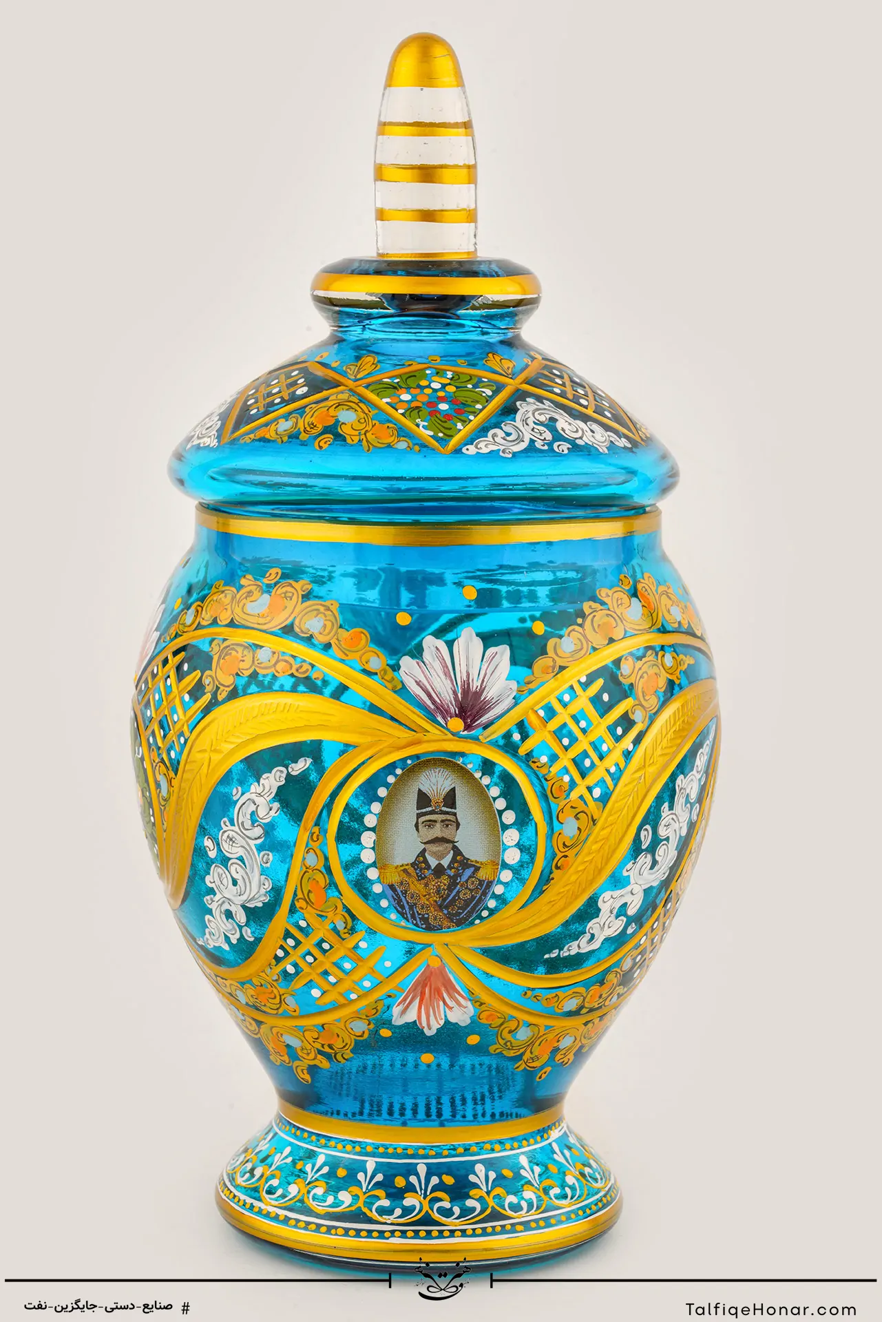 شکلات خوری آبگینه نقاشی شده آبی سایز 30