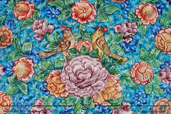 بشقاب گرد برجسته مینا کاری گل و مرغ قطر 35 (10514)