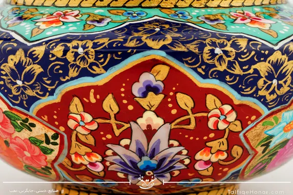 قندان سلجوقی مس تمام پرداز با ورق طلا سایز 16 کد(10526)
