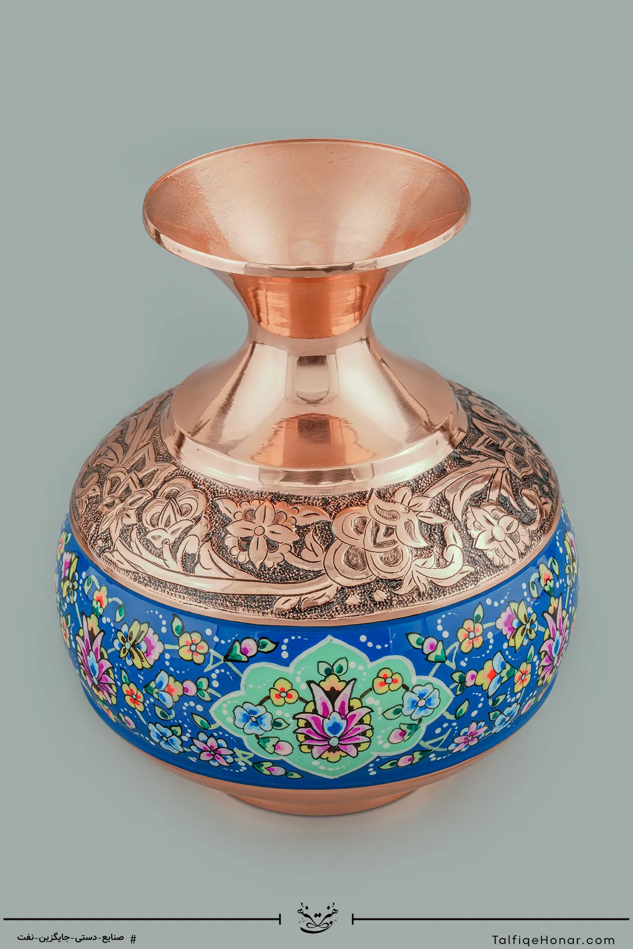 گلدان اناری مسی پرداز و قلم زنی سایز 17(10526)