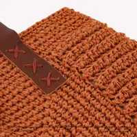 کیف قلاب بافی با الیاف طبیعی رافیا طرح ریحان رنگ آجری سایز 28*30