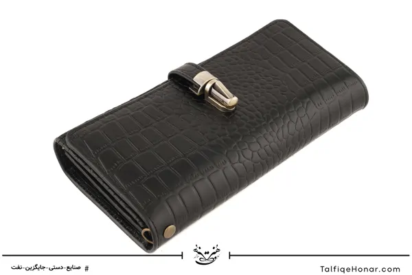  کیف دستی زنانه چرم طرح کروکدیل مدل آنا رنگ مشکی سایز 3*10*20