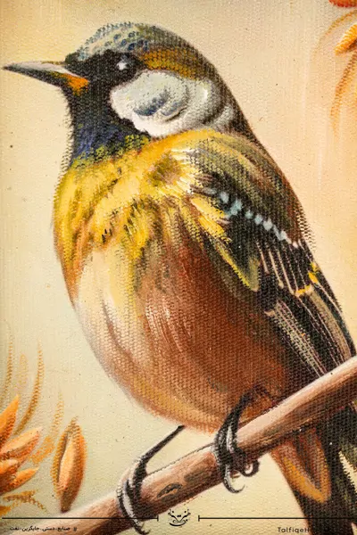 نقاشی اکرلیک تک پرنده با قاب چرمی سایز 21*25
