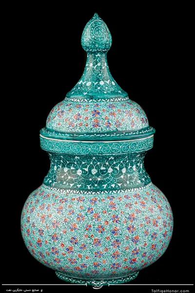 قندان مینا قلم ریز اعلاء سبز ویکتوریا سایز 16