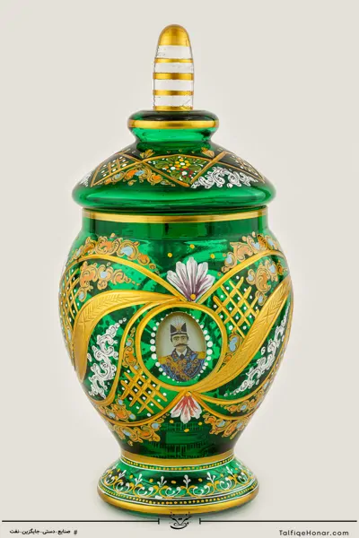 شکلات خوری آبگینه نقاشی شده سبز سایز 30