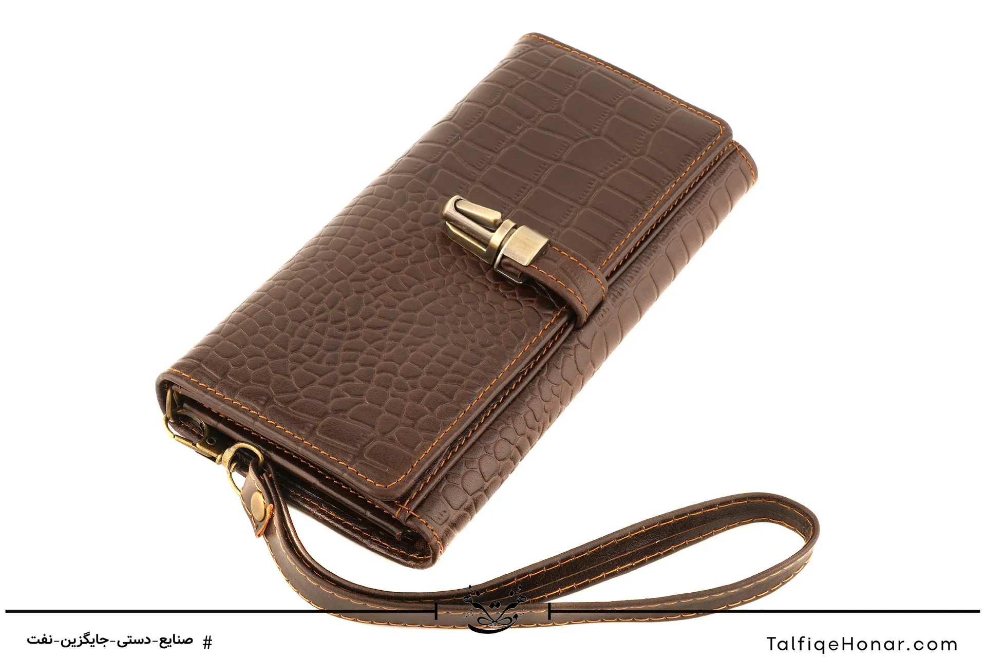  کیف دستی زنانه چرم طرح کروکدیل مدل آنا رنگ قهوه ای سایز 3*10*20