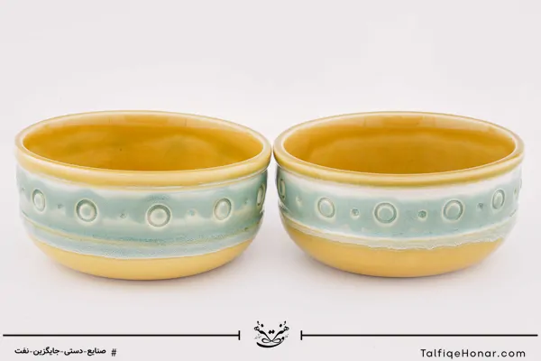 جفت کاسه سرامیکی با رنگ کرمی قطر 12