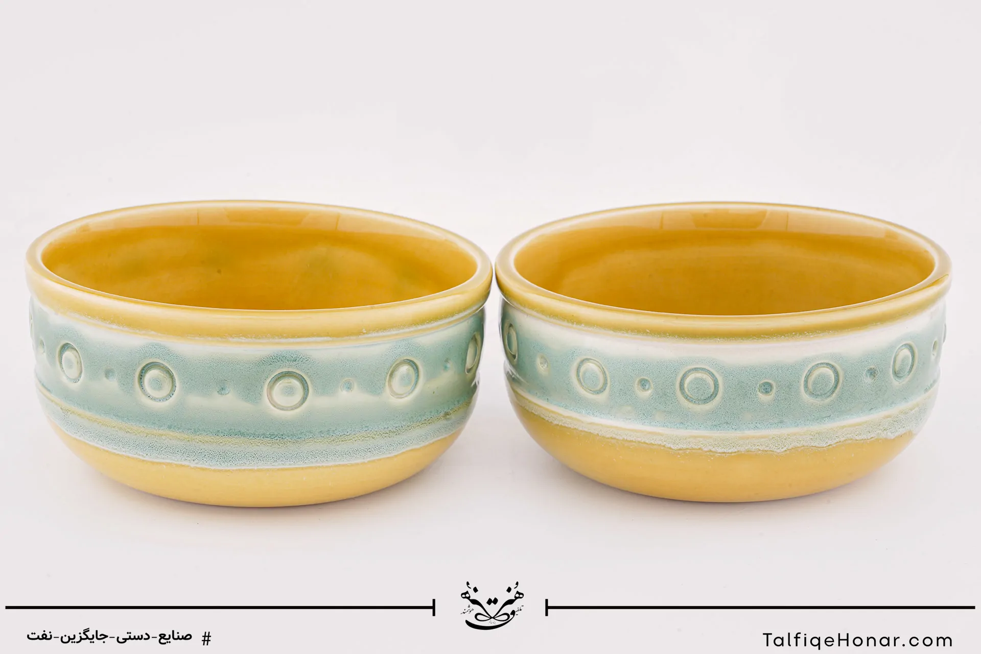 جفت کاسه سرامیکی با رنگ کرمی قطر 12