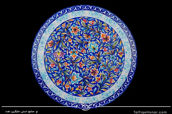 بشقاب مینا کاری با زمینه رنگ لاجوردی قطر 25(10670)