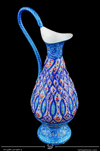 پارچ قلدار مینا کاری زمینه رنگ فیروزه ای سایز 16(10604)