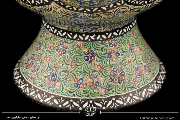 گلدان صراحی مینا قلم ریز اعلاء سبز ماشی سایز20