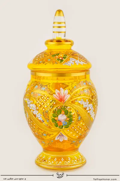 شکلات خوری آبگینه نقاشی شده زرد سایز 30