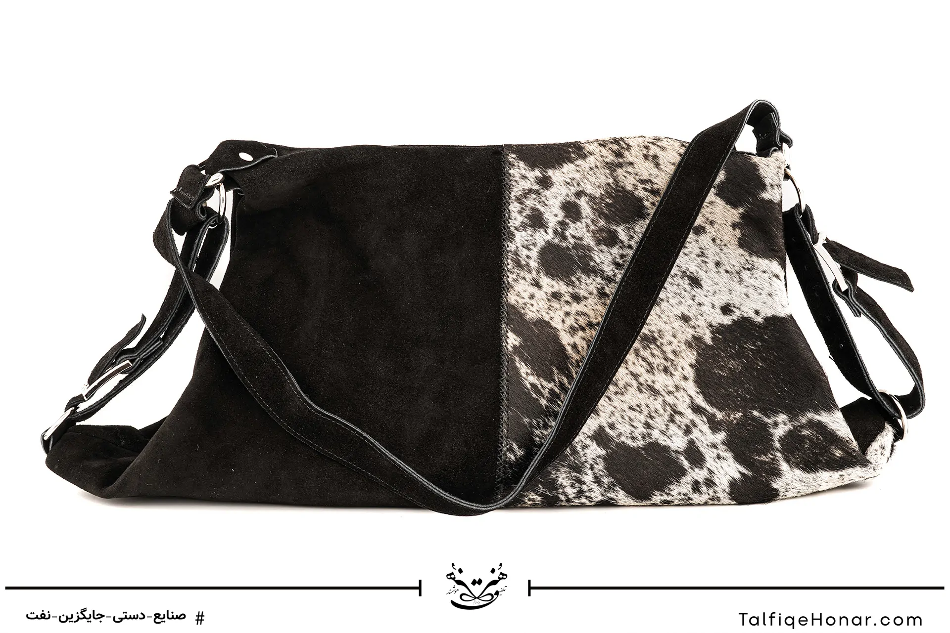 کیف چرم و پوست سیاه و سفید سایز 30*50