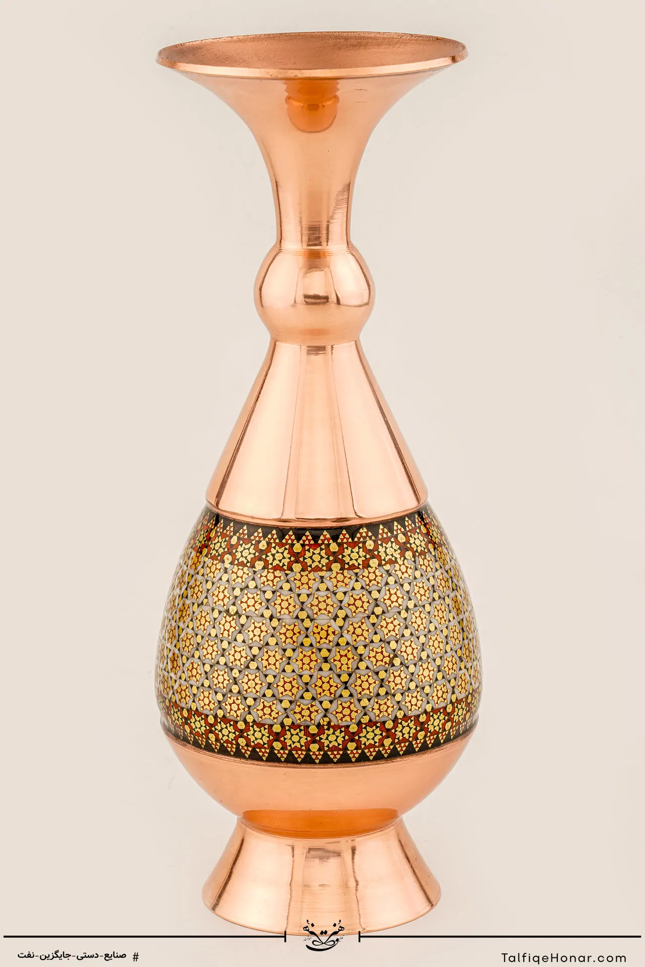 گلدان صراحی مس خاتم کاری  سایز20 کد (10482)