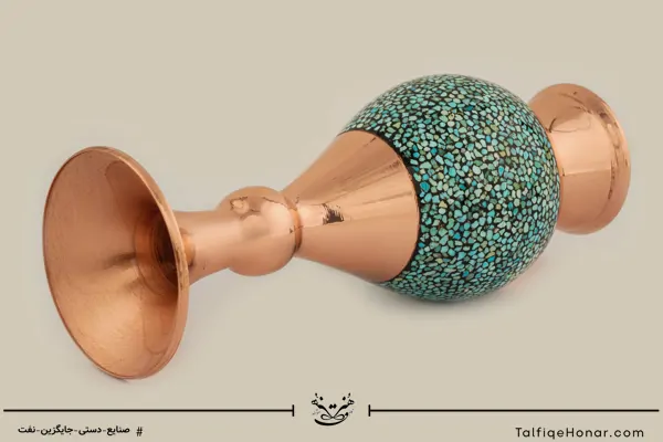  گلدان صراحی مس فیروزه کوب سایز 16 کد (10002)