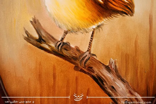 نقاشی ایرانی تک پرنده با قاب چرمی سایز 26*33 کد 003