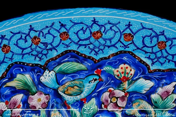  بشقاب گرد برجسته مینا کاری گل و مرغ قطر 40 (10514)