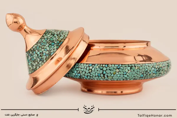 قندان سفینه ای مس فیروزه کوبی سایز20 کد 001(10002)