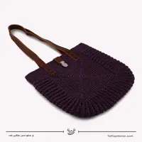 کیف قلاب بافی با الیاف طبیعی رافیا طرح ریحان رنگ بنفش سایز 28*30