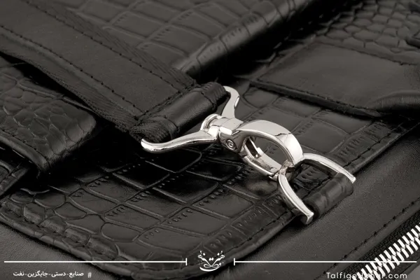 کیف اداری چرم گاوی کروکدیل فریم دار بغل جیب دار مدل مدرس رنگ مشکی