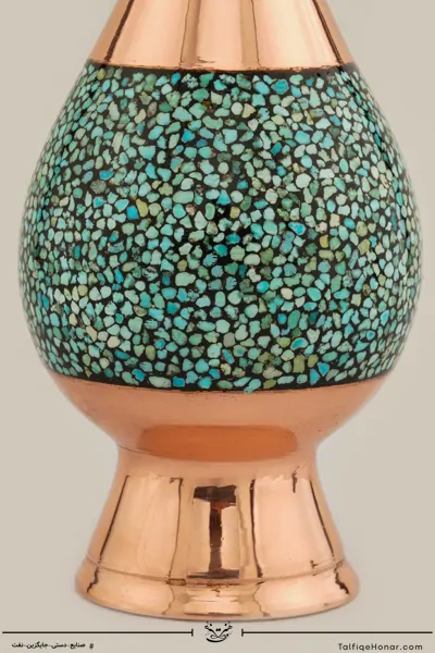  گلدان صراحی مس فیروزه کوب سایز 16 کد (10002)