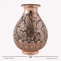 گلدان لاله ای مس قلم زنی طرح گل و مرغ سایز 18