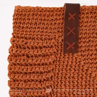 کیف قلاب بافی با الیاف طبیعی رافیا طرح ریحان رنگ آجری سایز 28*30