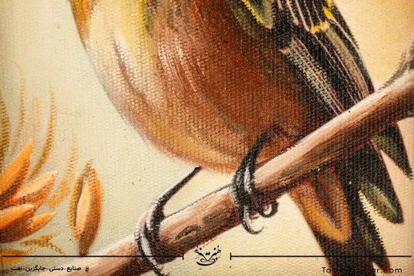 نقاشی اکرلیک تک پرنده با قاب چرمی سایز 21*25