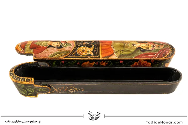 قلمدان پاپیه ماشه صورت و گل و مرغ قاجار سایز 25