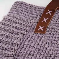 کیف قلاب بافی با الیاف طبیعی رافیا طرح ریحان رنگ یاسی سایز 28*30