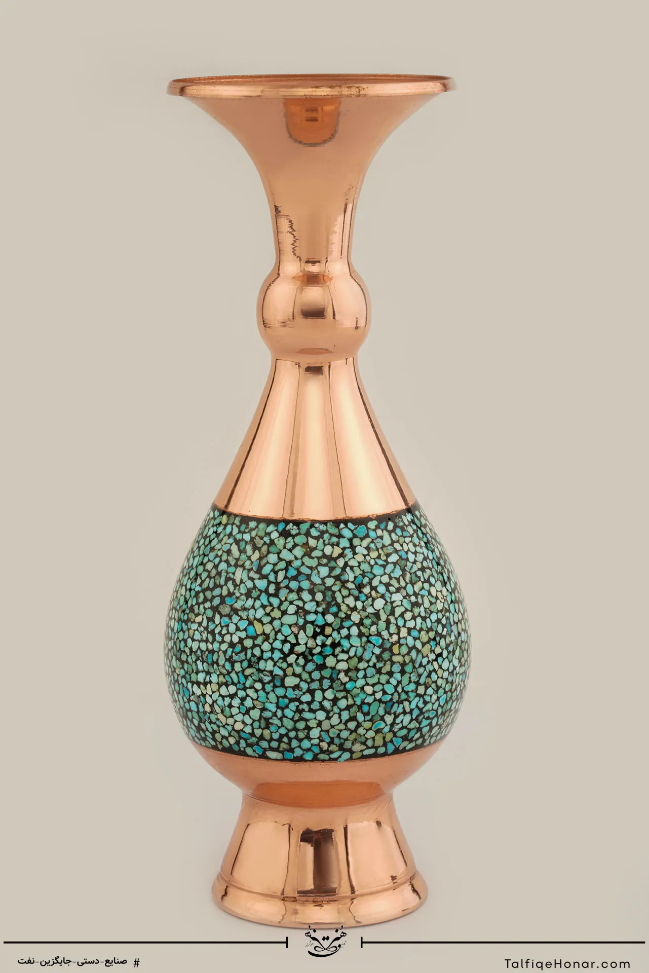  گلدان صراحی مس فیروزه کوب سایز 16 کد (10002)