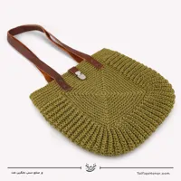 کیف قلاب بافی با الیاف طبیعی رافیا طرح ریحان رنگ فسفری سایز 28*30