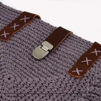 کیف قلاب بافی با الیاف طبیعی رافیا طرح ریحان رنگ یاسی سایز 28*30