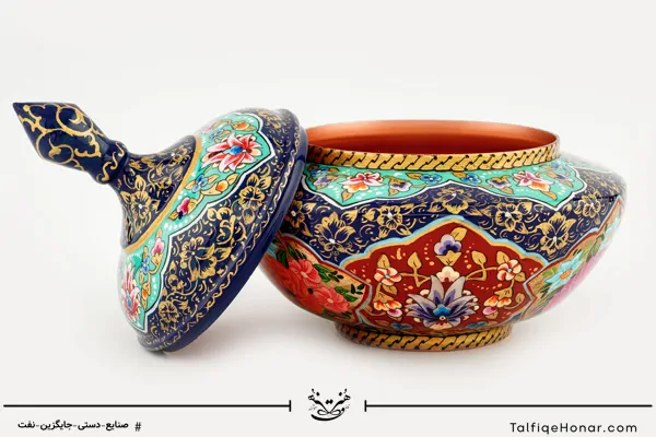 قندان سلجوقی مس تمام پرداز با ورق طلا سایز 16 کد(10526)