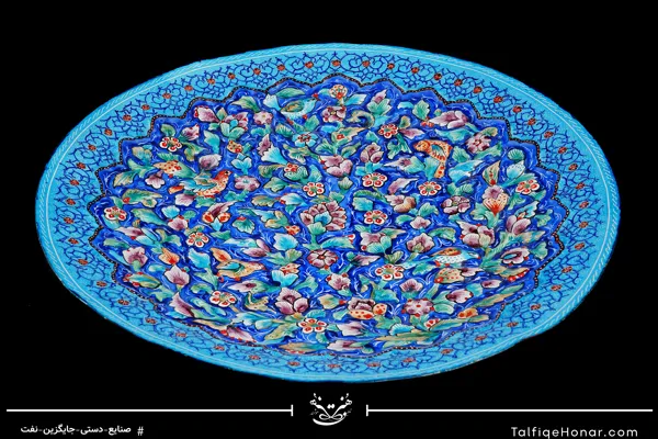  بشقاب گرد برجسته مینا کاری گل و مرغ قطر 40 (10514)