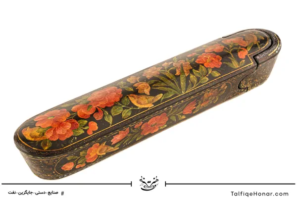  قلمدان پاپیه ماشه گل و مرغ و تشعیر اعلا سایز 22