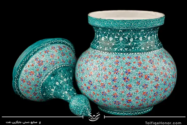 قندان مینا قلم ریز اعلاء سبز ویکتوریا سایز 16