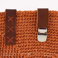 کیف قلاب بافی با الیاف طبیعی رافیا طرح ریحان رنگ آجری سایز 28*30