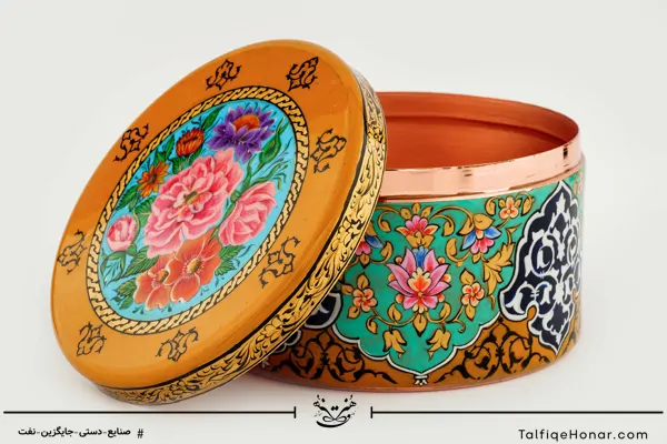جاجواهری استوانه مس تمام پرداز چهار ترنج گل و مرغ کد (10526)
