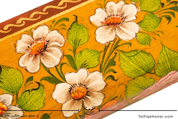 قلمدان چوب گردو تذهیب گل و مرغ سایز 30