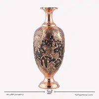 گلدان مس قلم زنی طرح چوگان سایز 25
