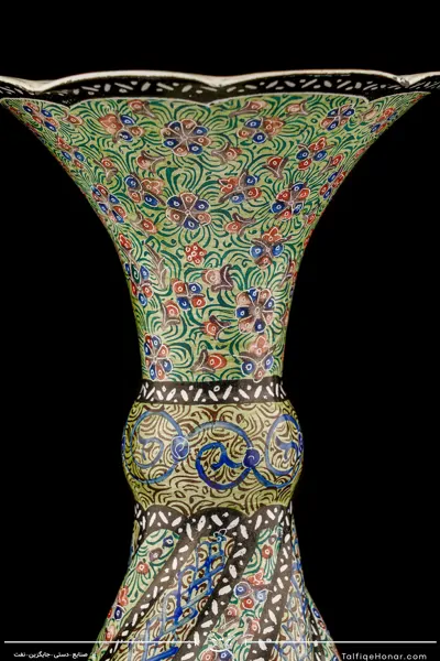گلدان صراحی مینا قلم ریز اعلاء سبز ماشی سایز20
