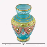 گلدان سه پوست نقاشی شده فیروزه ای سایز 28