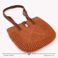کیف قلاب بافی با الیاف طبیعی رافیا طرح ریحان رنگ آجری سایز 28*30