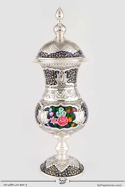 شکلات خوری مس قلمزنی ونقاشی آب نقره سایز 50(10002)