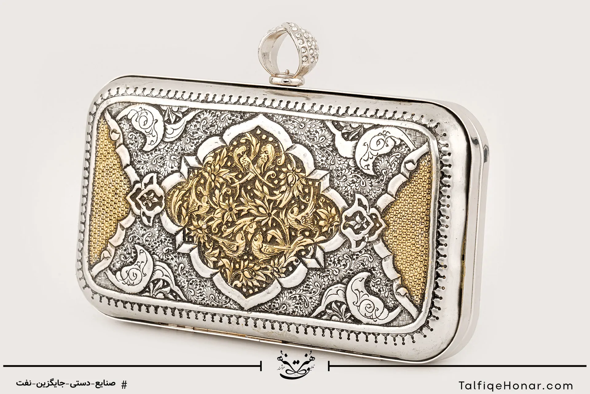 کیف قلم زنی گل و مرغ و ترنج اسلیمی سایز 14*20 کد 10443