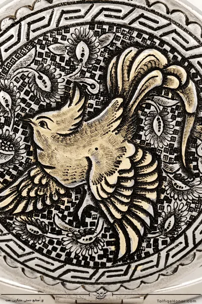  آینه برنج قلم زنی نقش سیمرغ سایز2*7*7