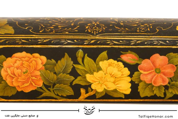 قلمدان پاپیه ماشه گل و مرغ و تشعیر سایز 22 کد 001