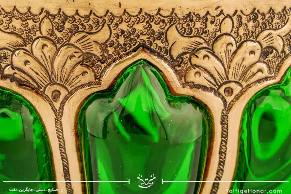 کاسه قلمزنی و آبگینه با رنگ سبز قطر 20 کد 001